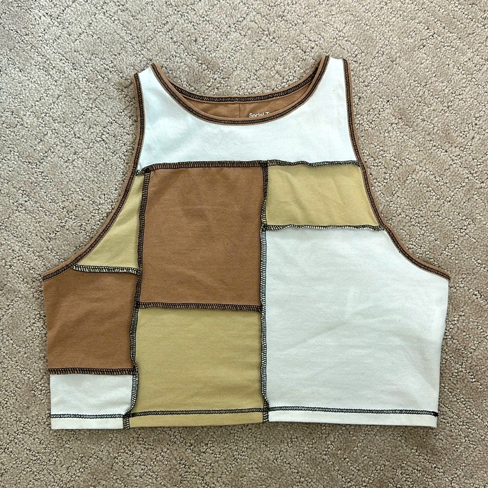 abercrombie (social tourist) crop tank top, brown tan white patches, size small